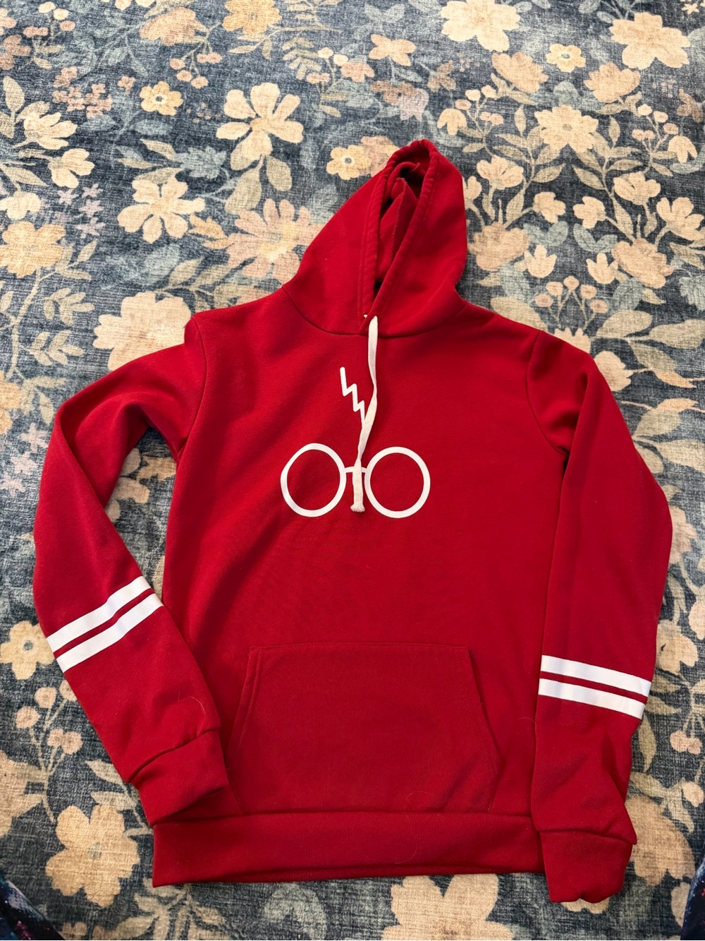 Red Hooded Pullover Sweatshirt w/ White Stripe Sleeve Detail Harry Potter small